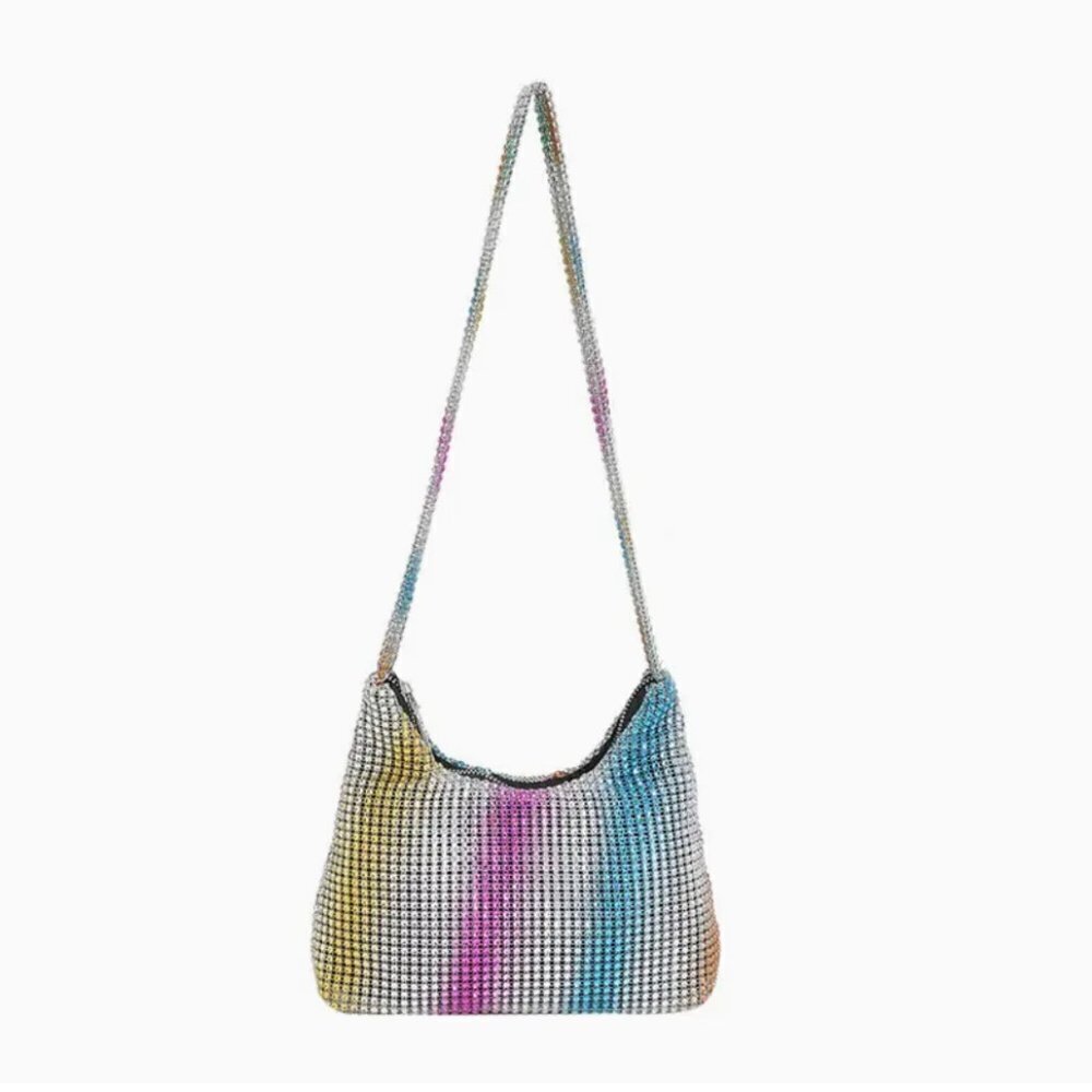Trippy Crystal Bling Tie Dye Handbag Pocketbook Small Club Bag Party Rave Silver
